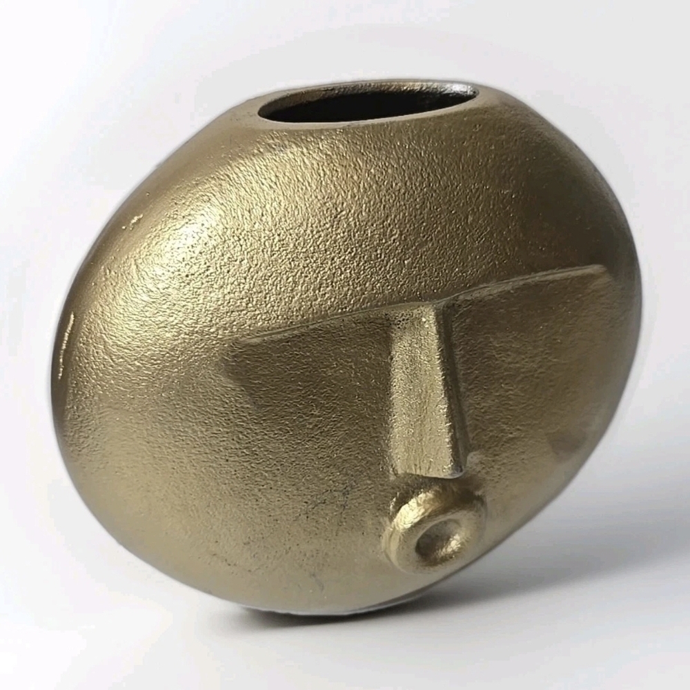 Modern Abstract Face Vase Ceramic Gold Brass Color 6x7x2 - Picture 2 of 8